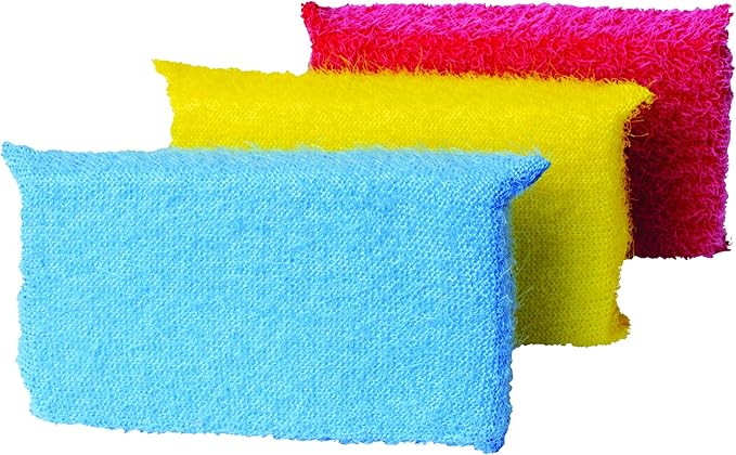 Casabella Multicolor Cellulose Scrub Sponges, Pack of 3, Blue/Yellow/Pink, 3 Count