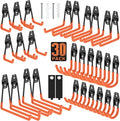 30 Pack Garage Hooks Heavy Duty, Rust-Resistant Solid Steel Wall Mount Hangers for Hanging Ladders & Bikes, Non-Slip PVC Coating Tool Organizer, 5 Sizes U & J Shapes + 2 Straps