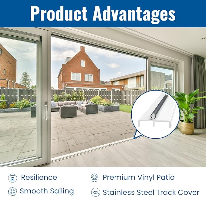 KC Hardware Premium Vinyl Sliding Door Track, Ideal Sliding Glass Door Track with Stainless Steel Cover Ensuring Smooth Glide for Home Improvement and Patio Doors (White, 96 Inches)