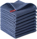 BOOMIBOO 8-Pack Kitchen Dish Cloths, 100% Cotton Waffle Weave, Ultra Soft Absorbent, Quick Drying Dish Towels, 12x12 Inches,Navy Blue