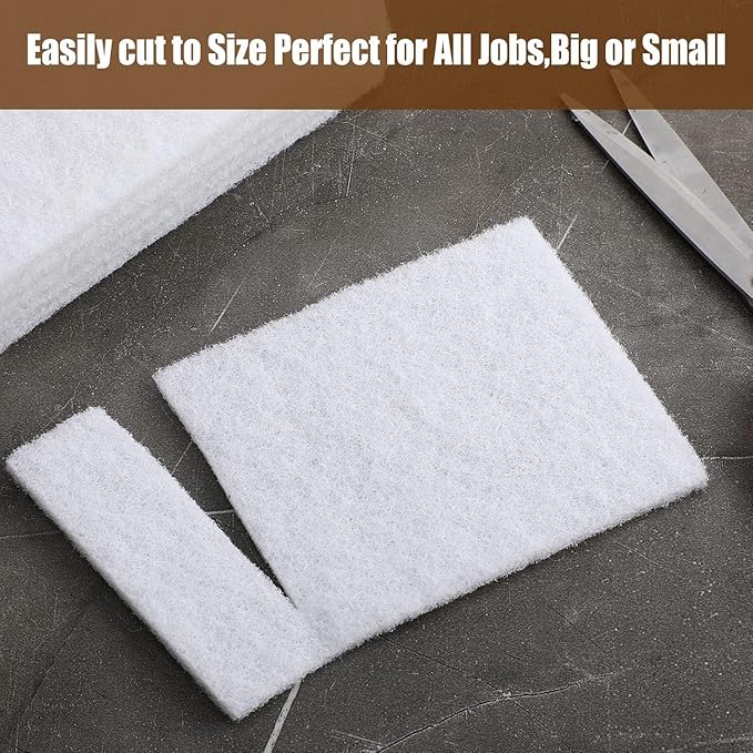 Hoolerry 40 Pcs White Scrub Pads Light Duty Scouring Non Woven Pad Non Scratch Abrasive Hand Multipurpose Scouring Sponge Multi Surface Scrubber Pads for Cleaning Polishing Home(5 x 7 Inch,White)