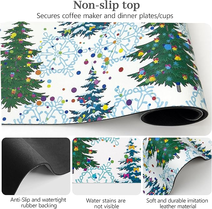 Bloss Christmas Dish Drying Mat, 19x12 Inch Coffee Mat with Christmas Tree + Snowflakes Printed, Drying Matt Kitchen Counter / Bar Mat