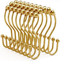 Shower Curtain Hooks, Shower Curtain Rings Rust Proof Double Hook Shower Curtain Hooks, 12 Pcs Dark Gold Shower Hooks for Shower Curtain, Shower Rings for Curtain, Metal Shower Rod Hooks