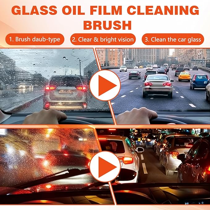 2PC Car Glass Cleaner Oil Film Remover, 100ml Glass Compound with Cleaning Brush, Windshield Cleaner Tool for Automotive Windshield/Window/Mirror Cleaning