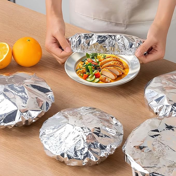 20Pieces Aluminum Foil Food Covers - Insulation Cover for Kitchen Dishes, Warmth Retention, Reusable and Stretchable, Fits Plates, Bowls, and Containers
