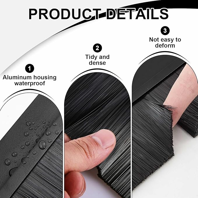 Frienda 2 Set Door Brush Bottom Sweep Brush Weather Stripping Aluminum Door Seal with Screws for Gaps up to 1 Inch, for Home, Commercial Gate, Fill Gaps Dust, Debris (1.5 x 36 Inch,Black)