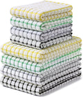 Homaxy Kitchen Towels and Dishcloths Set, 16 x 25 and 12 x 12 Inches, Set of 8 Cotton Terry Kitchen Dish Towels, Super Soft and Absorbent Dish Cloths, Black/Grey/Yellow/Green