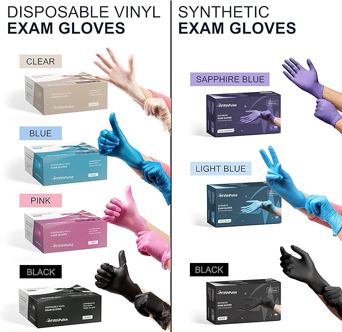 FifthPulse Pink Vinyl Disposable Gloves - Powder and Latex Free Medical Exam Gloves
