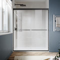 SUNNY SHOWER Double Sliding Glass Door 54" W x 72" H Shower Door 1/4" Tempered Glass Sliding Door Semi-Frameless Shower Glass Enclosure Bypass Walk in Shower Cabin, Matte Black