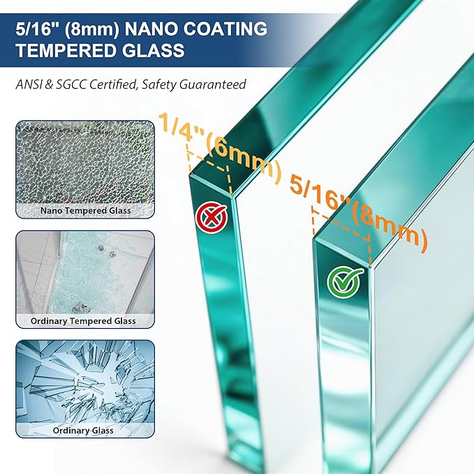 Frameless Shower Door,5/16" (8mm) Glass Sliding Shower Door with Soft-Close & Anti-Leak,Nano Coating Anti-Explosion Film SGCC Tempered Glass 55"-60" X 76"H,Brushed Nickel