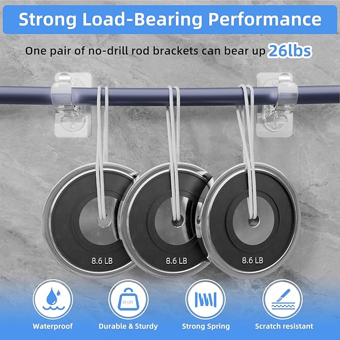 ANDGOO 10 Pack No Drill Curtain Rod Brackets, Renter Friendly Self Adhesive Curtain Rod Holders, Heavy Duty No Drilling Curtain Rod Hooks for Apartment Bedroom Bathroom Dorm Kitchen, Transparent