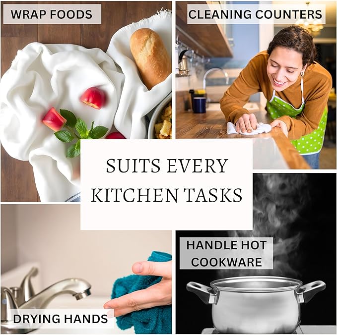 TWINY threads Set of 6 Kitchen Dish Towels, 100% Cotton, 18x28 Inches, Soft & Absorbent Wash Cloths with Hanging Loop, Quick Drying, Washable Bar Towel for Table Cleaning - Turquoise Green