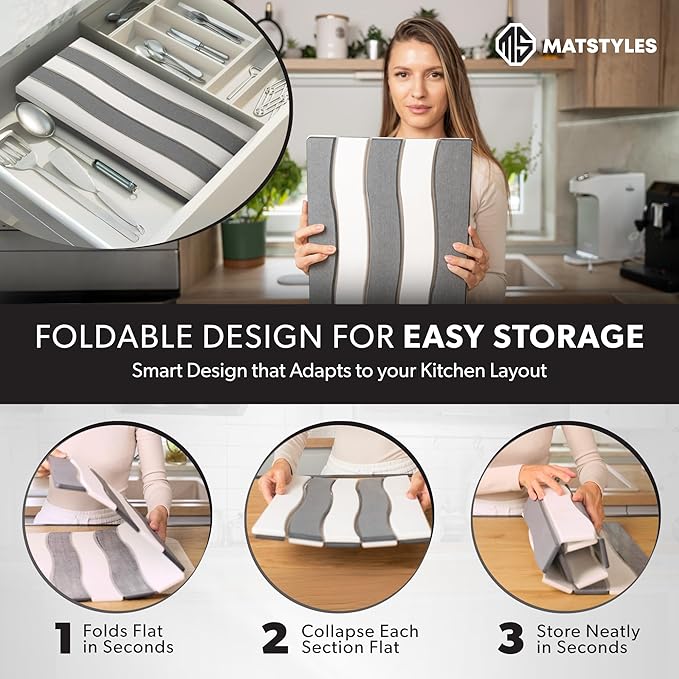 Large Diatomite Stone Dish Drying Mat for Kitchen Counter, 2 PCS Quick Dry Diatomaceous Earth Stone Dishes Mats for Countertop, Non-Slip Base, Foldable Design (Gray & White 24"×16" & 11"x5")
