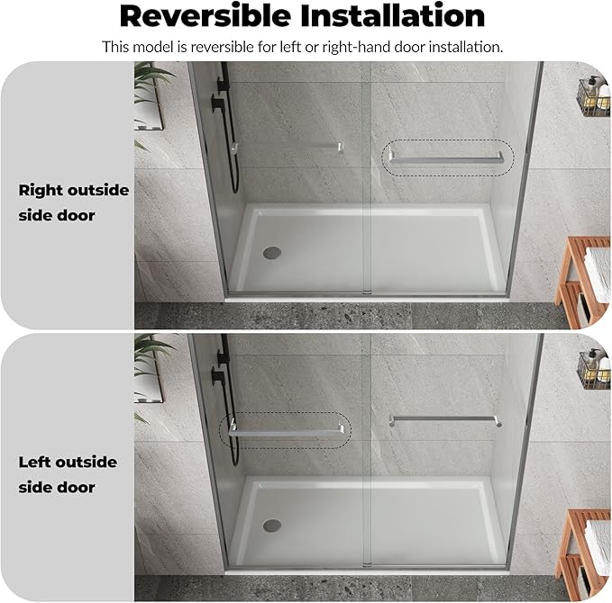 56"-60" W x 72" H Double Sliding Shower Door - Semi-Frameless Bypass Bathroom Door with 1/4"(6mm) Tempered Glass, Brushed Nickel Finish, for Walk-in Shower & Bathroom