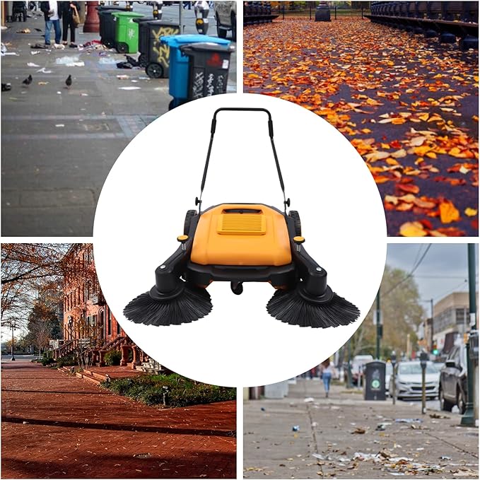 41" Hand Push Floor Sweeper Outdoor Manual Floor Sweeper,5 Adjustable Gears Walk-Behind Carpet Sweeper Street Pavement Sweeping Broom Floor Road Brush Cleaner with 55L Dust Container,3680㎡/h