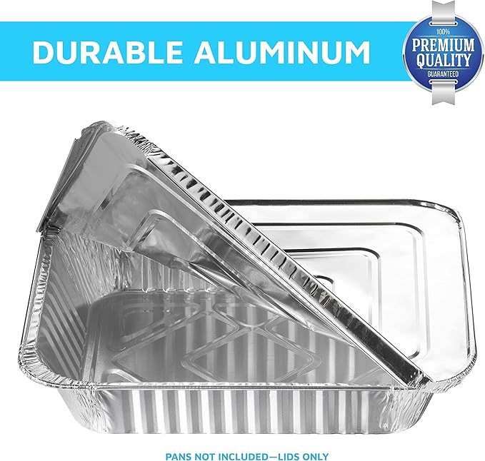 MontoPack Half-Size Aluminium Foil Lids | [50 Pack] | Perfect Fit for 9x13 Roasting Pans | Premium Quality for Baking & Catering | Disposable Food Prep Containers Lids