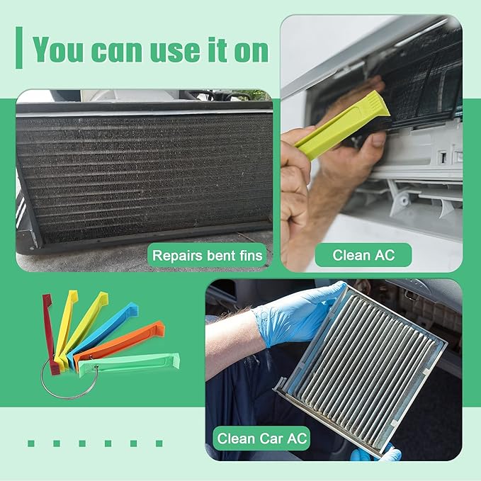 Fcr6 Fin Comb Plastic Colored Fin Coil Comb Straightener Condenser Coil Fin Comb and Air Conditioner Condenser Brush for Evaporator Condenser Coil, 6 Fin Comb on a Ring Handle 12 Different Fin Spacing