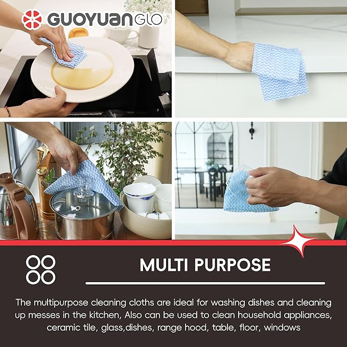 Disposable Cleaning Cloths Roll Disposable Dish Cloth Multi-Purpose Heavy Duty Paper Towels-200 Sheets,Blue
