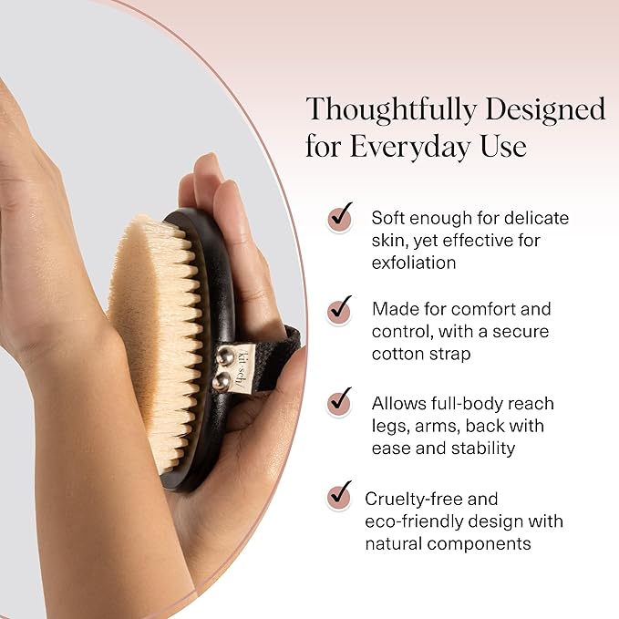 Kitsch Dry Brushing Body Brush for Lymphatic Drainage- Soft Bristles - Dry Brush to Remove Dry Skin and Improves Blood Circulation, Body Exfoliator Scrubber for Glowing Skin, Sauna Accessories