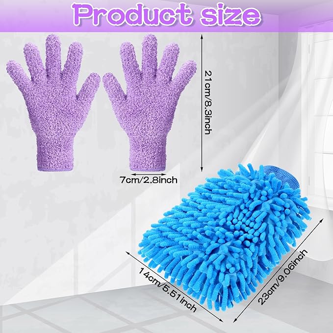 6 Pcs Microfiber Dusting Mitt Gloves for Plants Washable Dusting Gloves for House Cleaning Furniture Car Washing