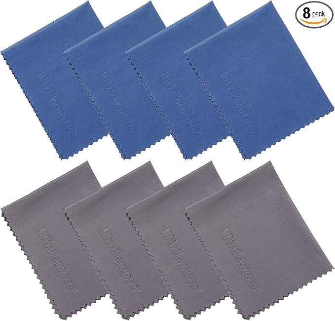 Wisdompro 8-Pack 6x7 Inches Microfiber Cleaning Cloth for Camera Lens, Glasses, Phone, iPhone, iPad, Tablet, Laptop, LCD TV, Computer Screen, Monitor and Other Electronics Device - (4 Blue, 4 Grey)