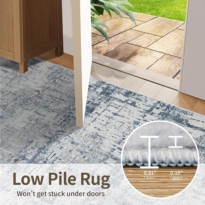 2x3 Entryway Rug,Door Mat Indoor Entrance, Washable Non Slip Kitchen Bathroom Rugs, Ultra-Thin Throw Small Rug for Front Door, Blue Grey
