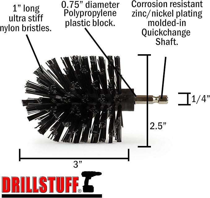 Ultra Stiff Black Mini Original BBQ Grill Brush - Electric Spin Scrubber for BBQ Grill Cleaning - Outdoor Cleaning Supplies, Ideal for Brick, Concrete, Metal, Fireplace Grates & Electric Smokers
