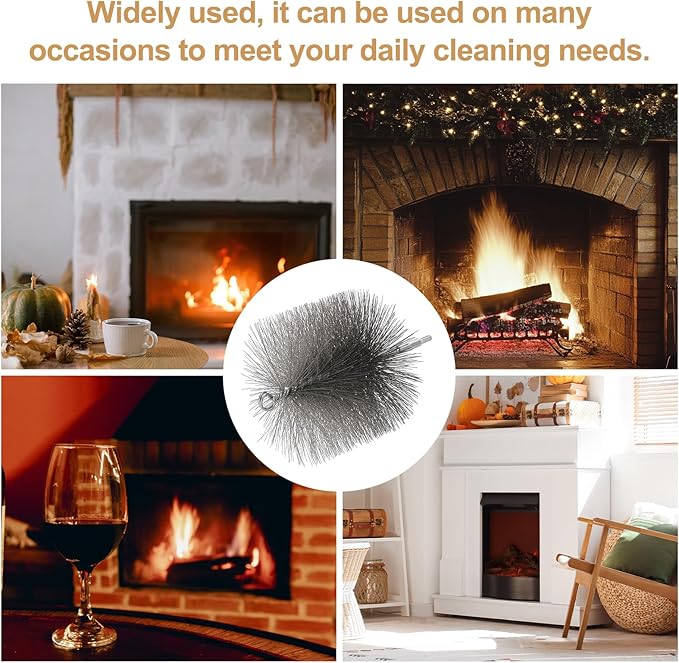 PATIKIL 5" Wire Chimney Cleaning Brush, Stainless Steel Round Chimney Sweep Brush with M6 Fitting for Fireplace Burning Stove Tent Dryer Pipes, Silver