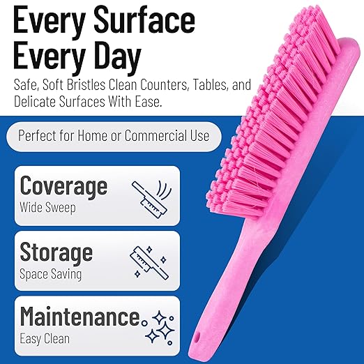 SPARTA Handheld Soft Counter Brush 8 Inch Bristle Span, Multi-Use Dust Brush with 5 Inch Handle for Tables, Countertops, and Delicate Surfaces, Polyester, Pink