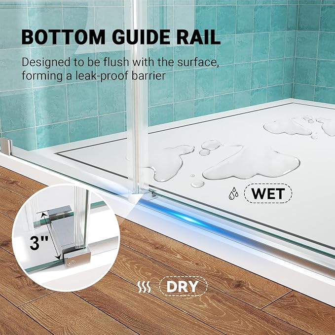 Frameless Sliding Shower Door 56–60 in W x 76 in H, 10mm Clear Tempered Glass Shower Doors Glass Sliding 60 Inches, Double Nano Coating, Stainless Steel Hardware, Silent Smooth Rollers, Brushed Nickel