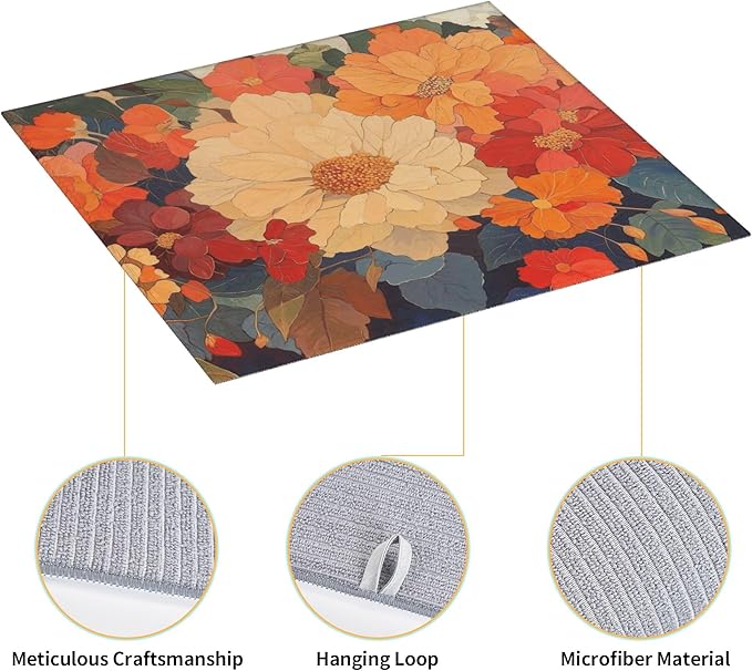 Colorful Floral Dish Drying Mat for Kitchen Counter, 16"x18" Microfiber Absorbent Fast Dry Mat, 2Pcs Dish Mat Faucet Mats Sets, Large Drying Kitchen Mat Kitchen Drying Pad Coffee Bar Decor Gifts