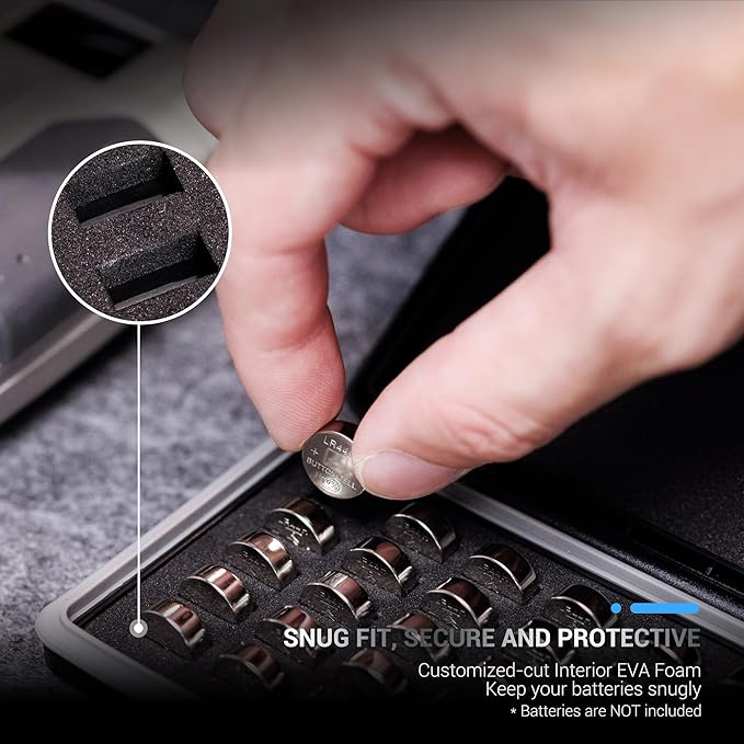 LR44 Size 675 Battery Case Holder, Water-Resistant Compact Button Coin Cell Batteries Storage Organizer Container for 35x LR44 AG13 357 303 L1154F A76 SR44 SR44W P675 AG13 ZA675, Battery Not Included