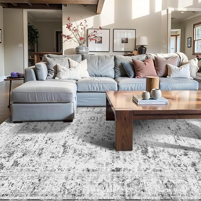 4x6 Area Rugs for Living Room, Bedroom, Grey Rugs, Small Washable Non Slip Entry Rugs, Vintage Boho Soft Indoor Rug for Nursery, Bathroom, Office