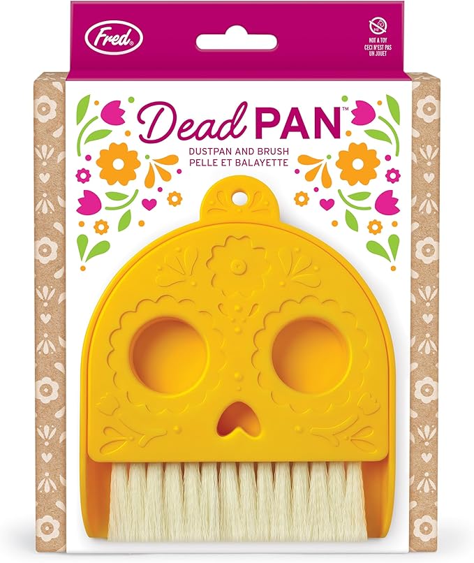 Genuine Fred Dead PAN Dustpan and Brush Set, 4.8" x 6.4", Small Size Perfect for countertops and desks, Day of The Dead
