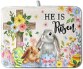 He is Risen Easter Dish Drying Mat for Kitchen Counter Bunny Floral Cross Dish Drainer Mats Spring Rabbit Flowers Egg Dish Drying Pads Absorbent Microfiber Reusable Dish Rack Mat 18x24 Inch