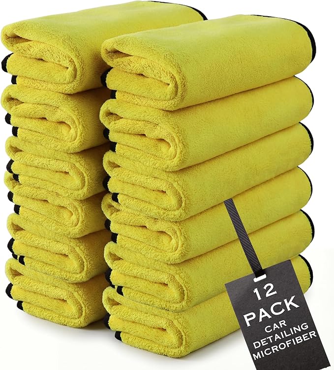The Pro Stuff® Car Detailing Microfiber Towels - 600 GSM Thick Plush Auto Towels | Super Soft Dual-Sided for Cleaning, Washing, Buffing | Tagless, Scratch-Free, Lint Free Cloth (16"x16") | 12 Pack