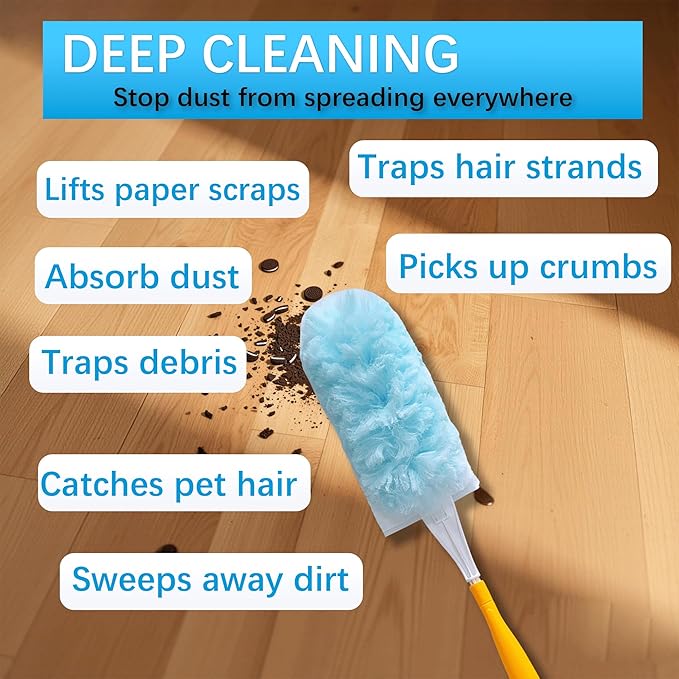 50 Count Duster Refill for Swiffer Duster, Heavy Duty Duster Refills with 2 Handle, 360° Dusters Refills Kit with 4X Microfibers, Disposable Dusters for Cleaning Home