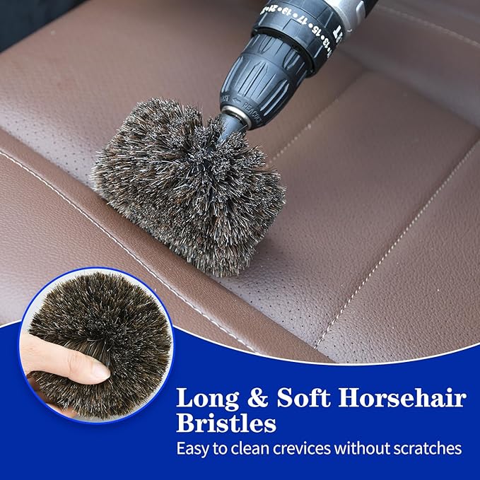 DkOvn Horse Hair Brush for Drill, for Leather, Car Interior, Car Wheel, Upholstery, Furniture, Carpet