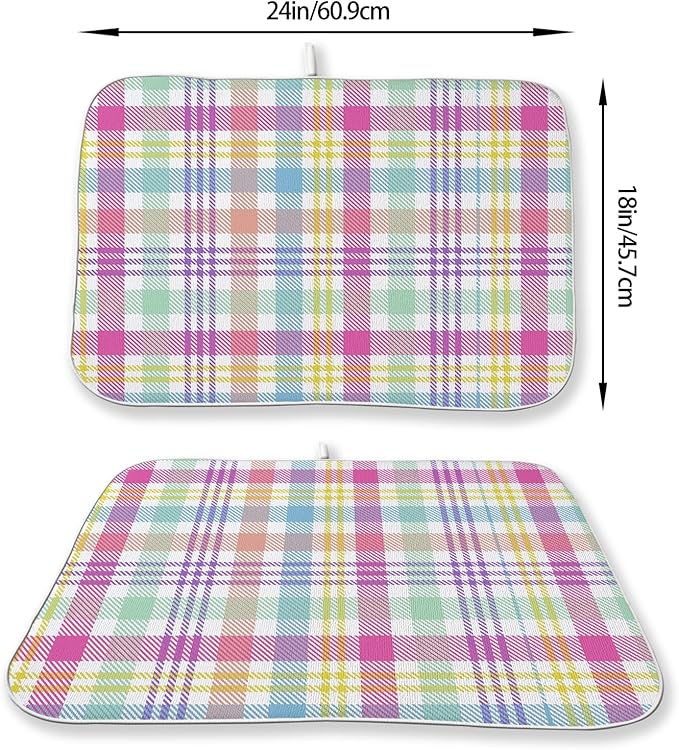 Easter Checkered Dish Drying Mats 18x24 Inch Colorful Buffalo Plaid Drying Mats Gingham Spring Holiday Seasonal Dish Drying Pad Dish Rack Drainer Mats for Kitchen Dining Room Counter Decor