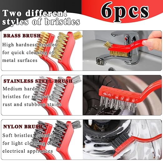 Wire Brush Set Nylon Bristle Brushes for Cleaning Rust, Scratch Wire Brushes for Cleaning Welding Slag, Paint and Dirt Removal 6Pcs (Colorful)