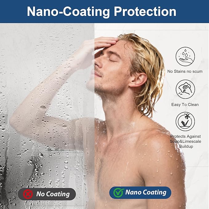 Frameless Tub Sliding Door,5/16" (8mm) Bathtub Shower Door with Soft-Close & Anti-Leak,Nano Coating Anti-Explosion Film SGCC Tempered Glass 55"-60" W x 60" H,Brushed Nickel