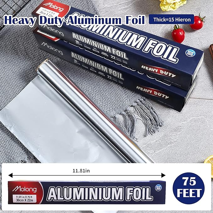 Aluminum Foil Wrap 75 Feet Long Heavy Duty Food Foil Wrap Kitchen Rap Suitable for Cooking, Roasting, Baking,BBQ and Family Parties