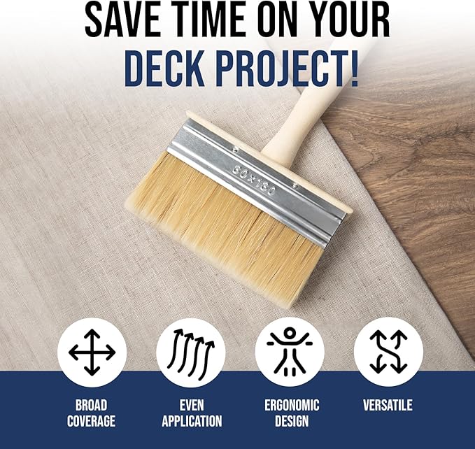 Foxtrot Deck Stain Brush, 5-Inch, Professional Grade Wood Stain Applicator for Fast & Even Paint, Stain, and Sealer, Deck Brush, Large Paint Brush, Deck Stain Brushes for Wood Deck, Fence, Walls
