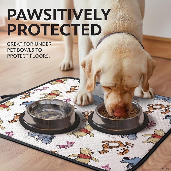 Disney Dish Drying Mats for Kitchen Counter (2 Pack) – 16" x 18" Absorbent Kitchen Drying Mats for Dishes – Mickey & Minnie, Winnie the Pooh, & Stitch Dish Mats