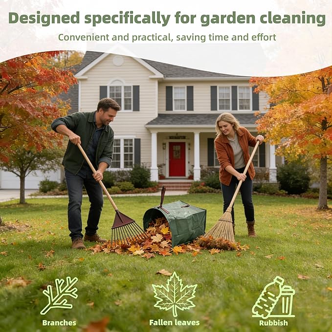 2-Pack 40-Gallon Reusable Yard Waste Bags with Gloves– Heavy-Duty Dustpan-Style Lawn & Garden Bags with Handles, Foldable, Standable Leaf Collector for Leaves, Grass, Branches, and Outdoor Debris
