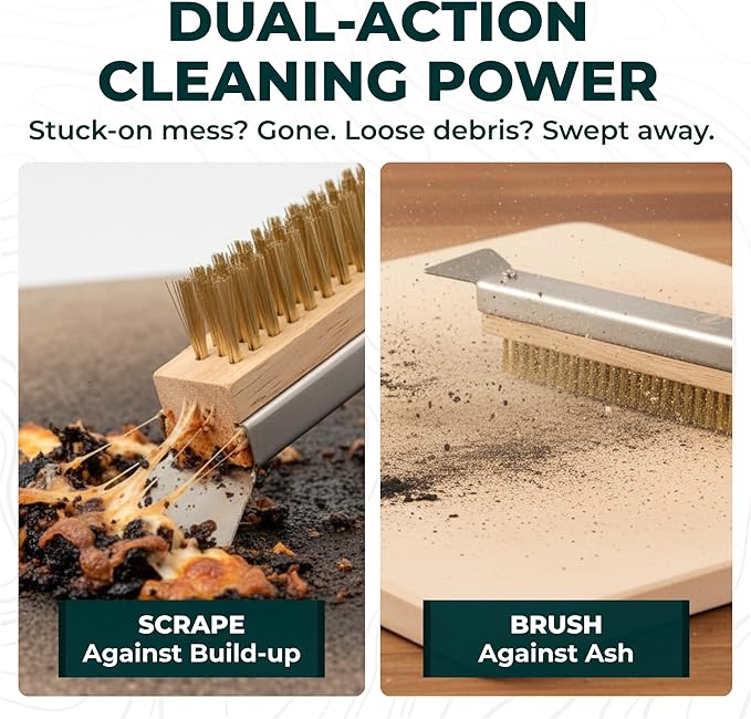 Urban Whisk 22" Pizza Oven Brush with Scraper – Heat Resistant Pizza Brush for Pizza Oven with Stainless Steel Bristles | Pizza Stone Brush for Cleaning Residue & Ash, Extra Long Handles & Spare Head