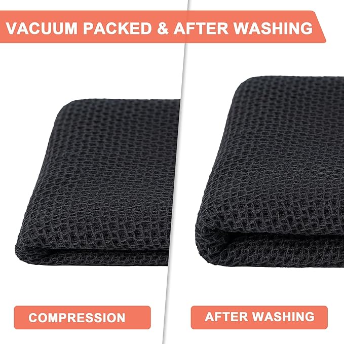 BOOMIBOO 4-Pack Dish Towels, 100% Cotton Waffle Weave, Ultra Soft Absorbent, Quick Drying, Black, 13x28 Inches