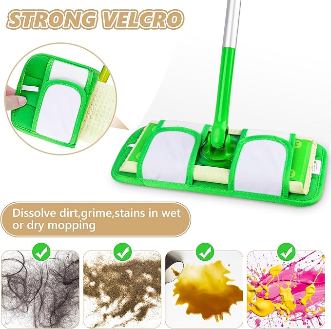 Reusable Mop Pads Compatible with Swiffer Sweeper Mops: Papclean Microfiber Wet Pads Refill Dry Sweeping Cloths Washable Dust Floor Cleaner for Wood Floor Cleaning - 6 Pcs Green