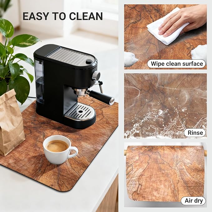 Kitchen Counter Mat 24x16 Inch, Wood Grain Slices Design, Absorbent Hide Stain Rubber Backed Dish Drying Mat for Kitchen Counter, Mats for Countertops, Under Coffee Maker Machine Pot Espresso Machine
