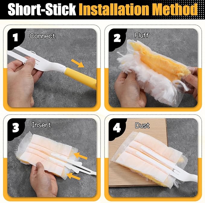 62 Pcs Duster Refills for Swiffe Duster, 360° Heavy Duty Dusters Refill Electrostatic Compatible with Dusteres, Disposable Dusters Kit with 1pcs Retractable Handle for Furniture, Blinds